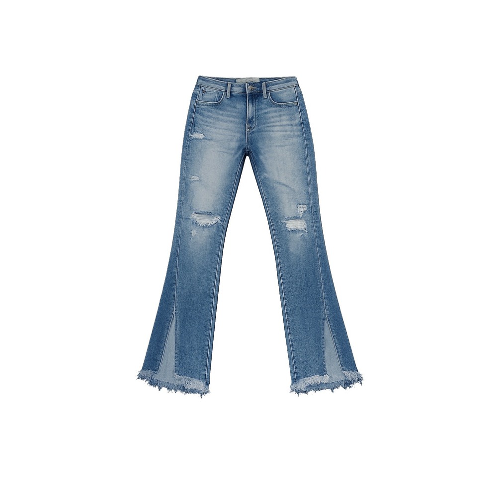 KanCan Flare High Rise Slit Frayed Hem Jeans Women 30 Blue Boho Distressed - Picture 2 of 4